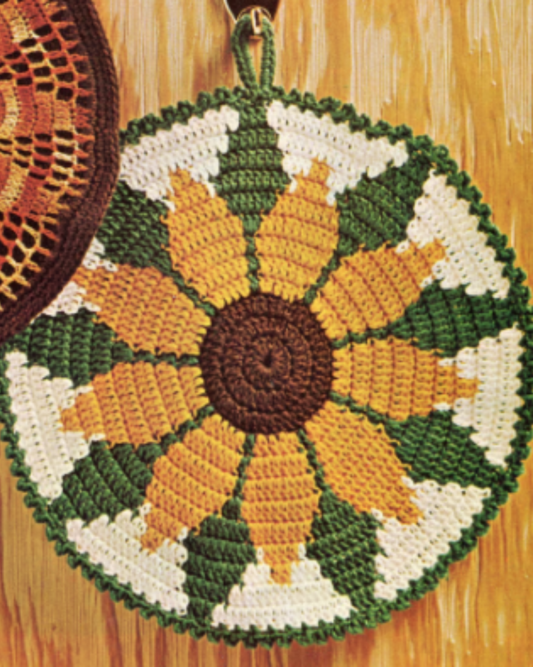 circular crochet sunflower potholder